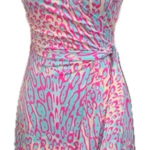 JB by Julie Brown Pink and Blue Wrap Dress